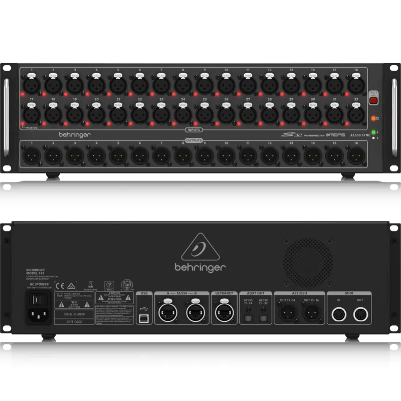 Stagebox digitale Behringer S32 è una ciabatta digitale da 32 canali con preamplificatori per microfono controllabili
